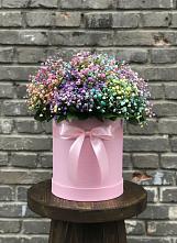 Цветочная композиция из Гипсофила и Розы в шляпной коробке в Тельме