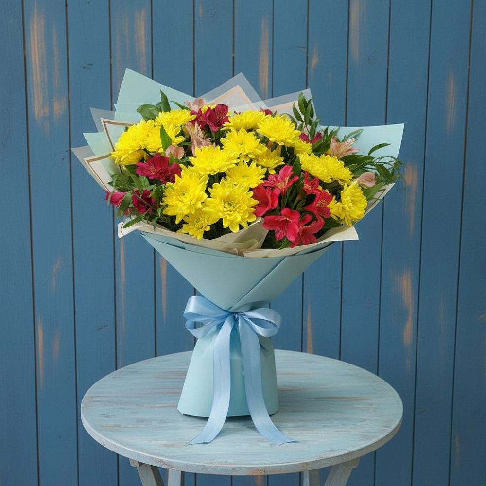 Букет цветов из: Альстромерии и Хризантемы в Тельме
