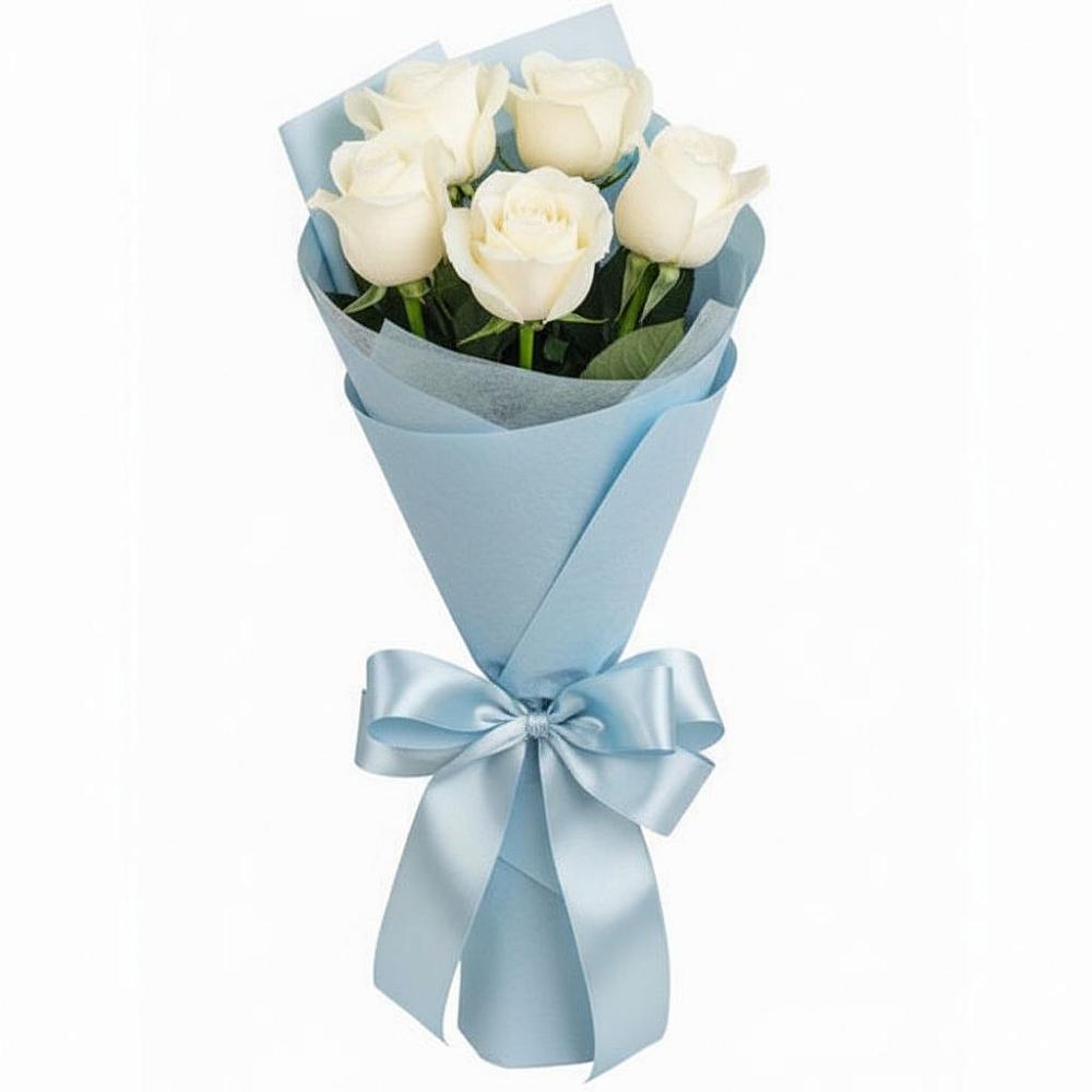 Букет 5 Белых роз Проуд в Тельме
