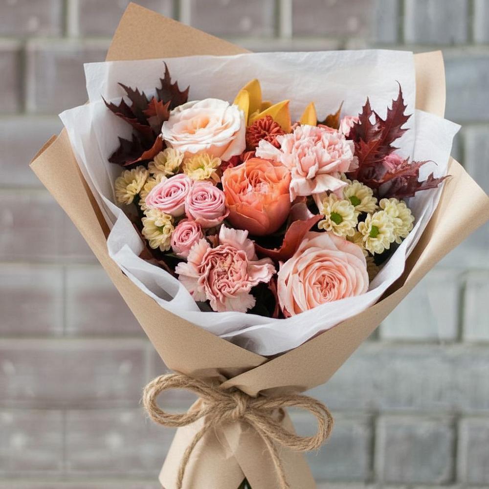 Букет цветов из: Гвоздики, Хризантемы и Розы в Тельме