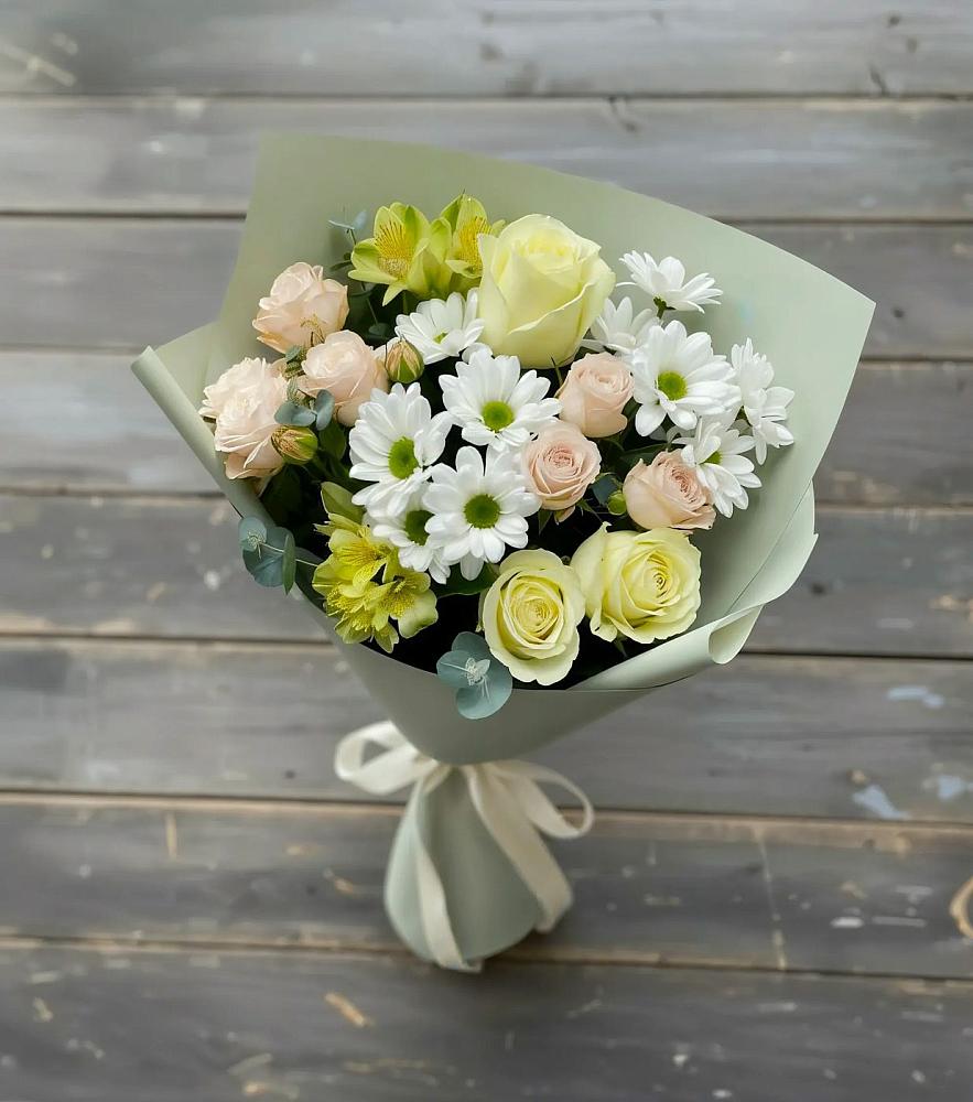 Букет цветов из: Альстромерии, Розы и Хризантемы в Тельме