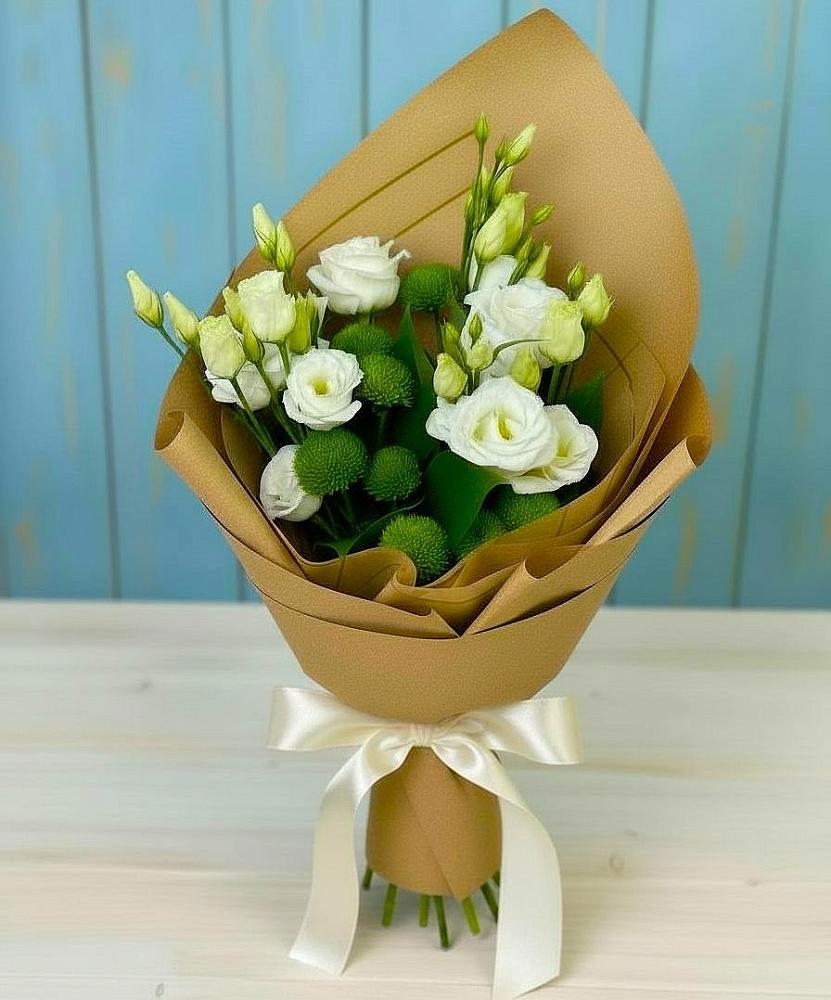 Букет цветов из: Хризантемы и Лизиантусы в Тельме