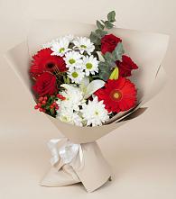 Букет цветов из:  Розы, Хризантемы, Герберы и Лилии в Тельме