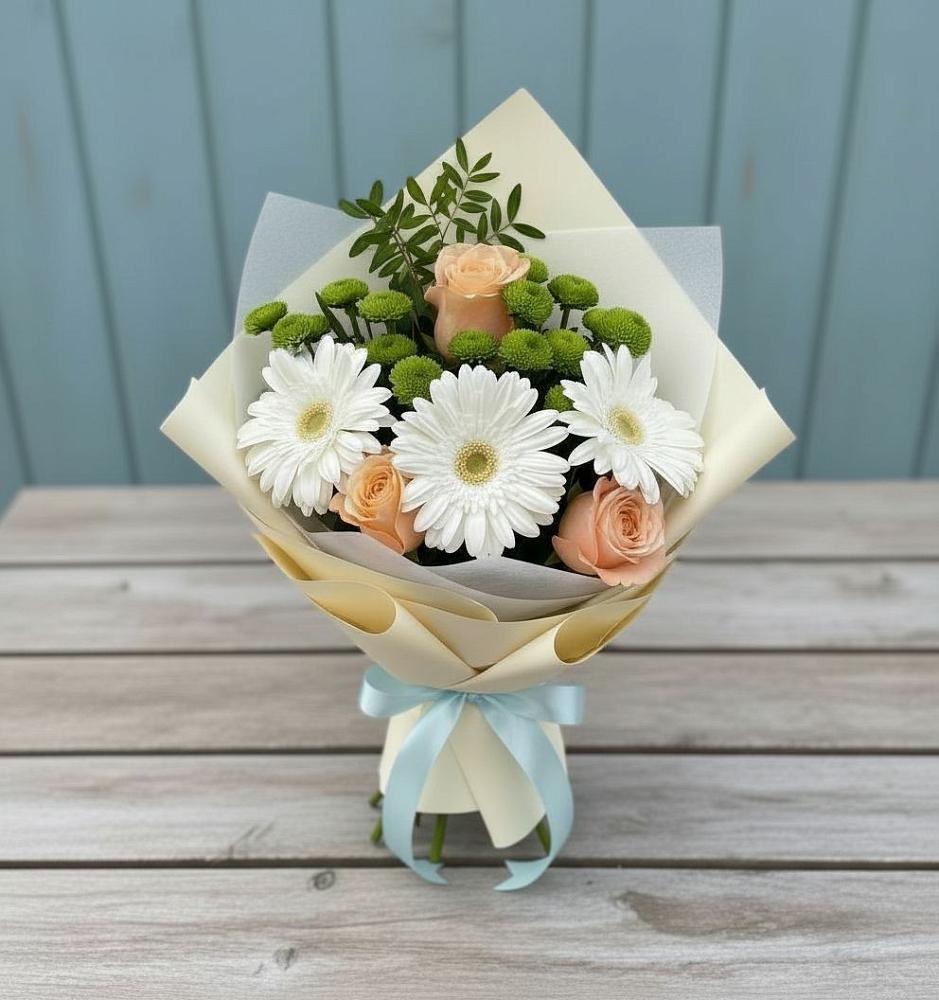 Букет цветов из: Герберы, Розы и Хризантемы в Тельме