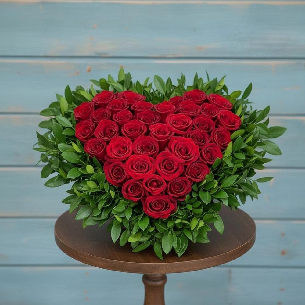 Цветочная композиция из Розы в виде сердца в Тельме