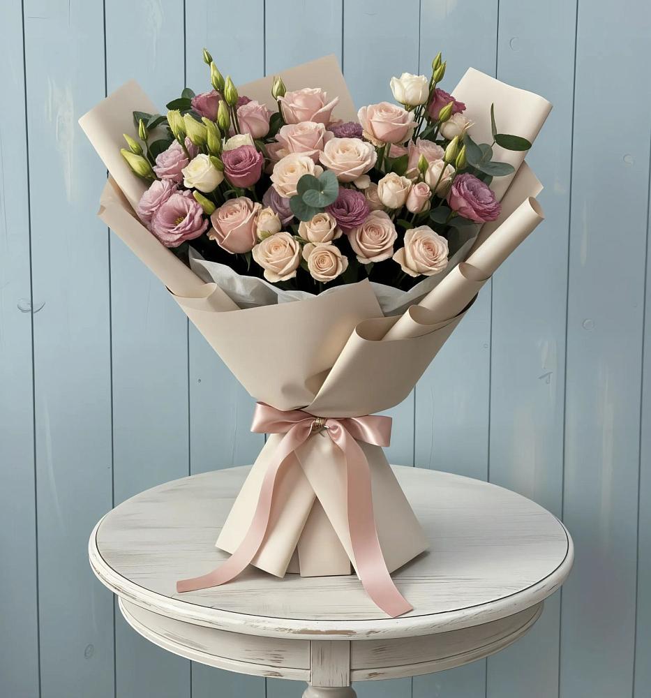 Букет цветов из: Розы и Лизиантусы в Тельме