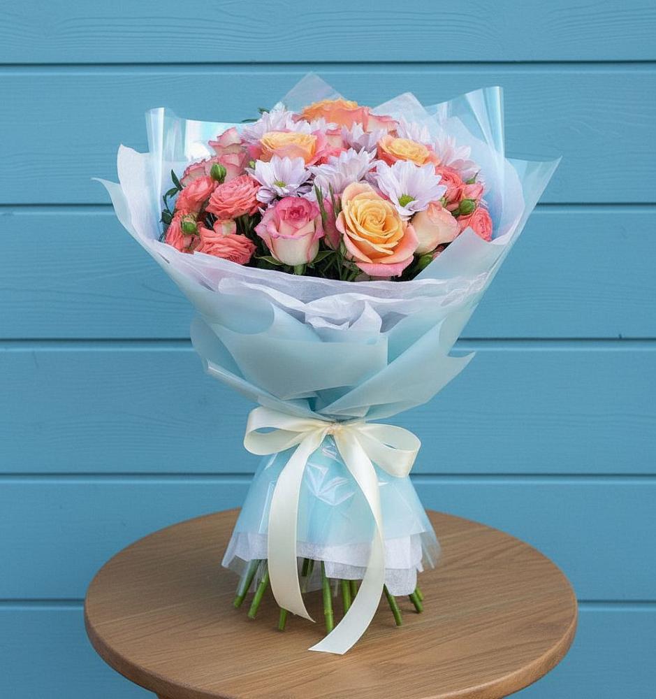 Букет цветов из: Хризантемы и Розы в Тельме