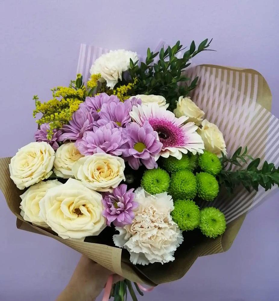 Букет цветов из: Хризантемы, Розы, Гвоздики и Герберы в Тельме