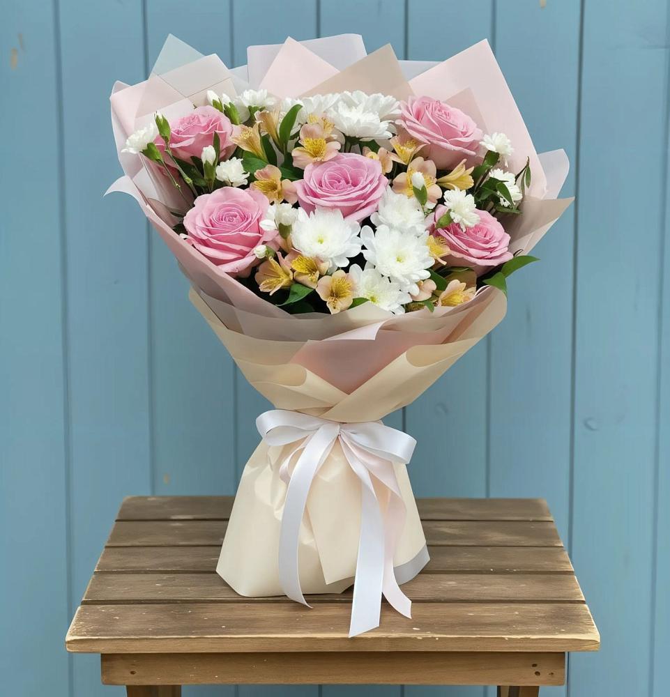 Букет цветов из: Гвоздики, Орхидеи и Розы в Тельме