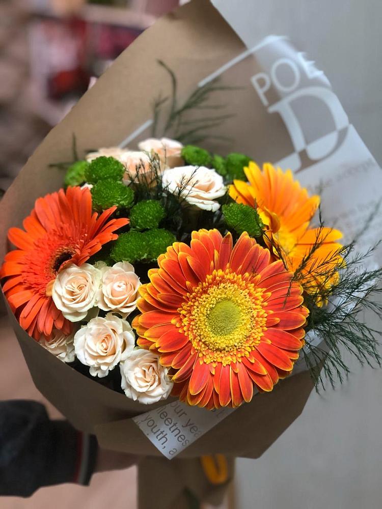 Букет цветов из: Герберы, Хризантемы и Розы в Тельме